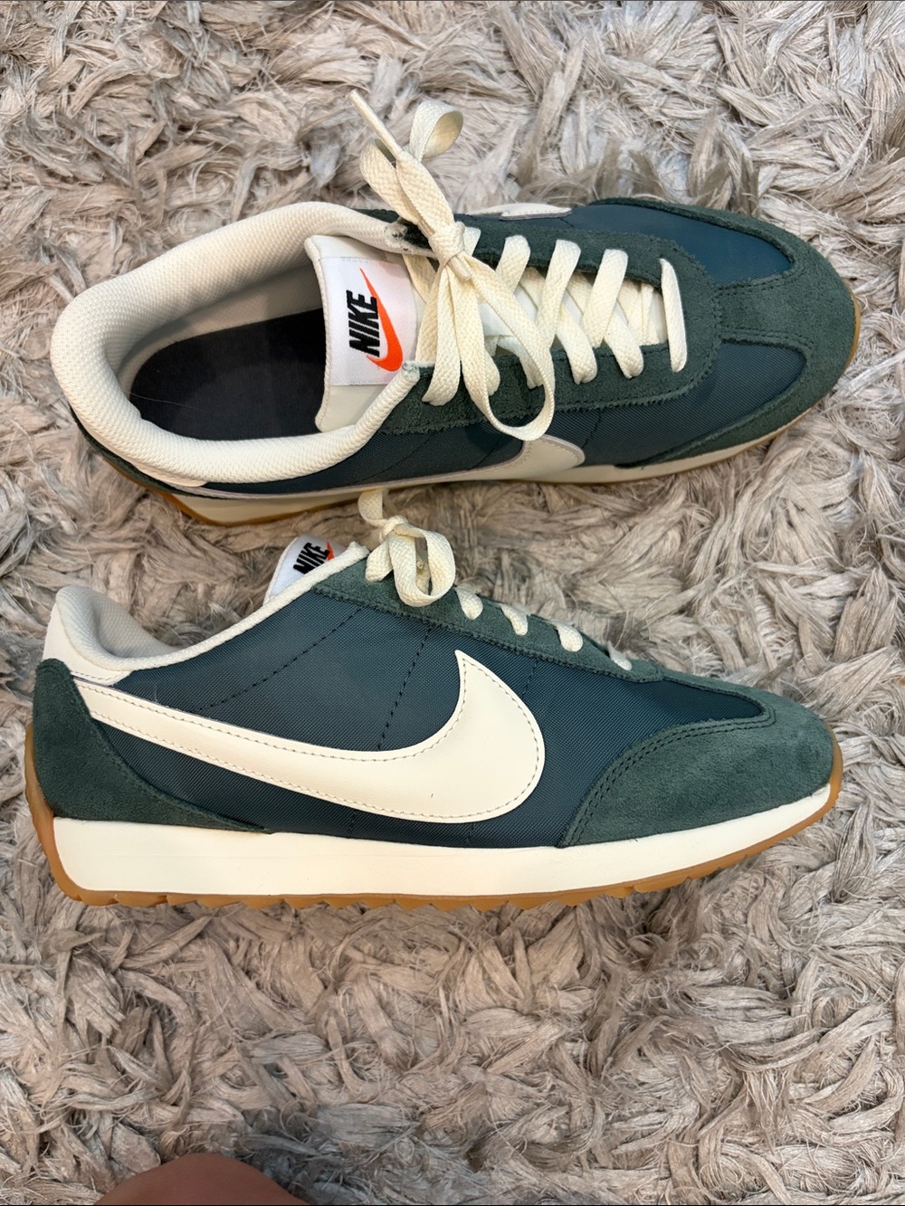 Nike women’s Pacific Green Retro Runner Sneakers with White Swoosh